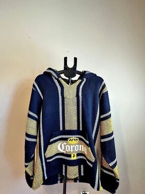Corona x Primitive Baja Hoodie Navy Yellow Drug Rug Pullover Size XL